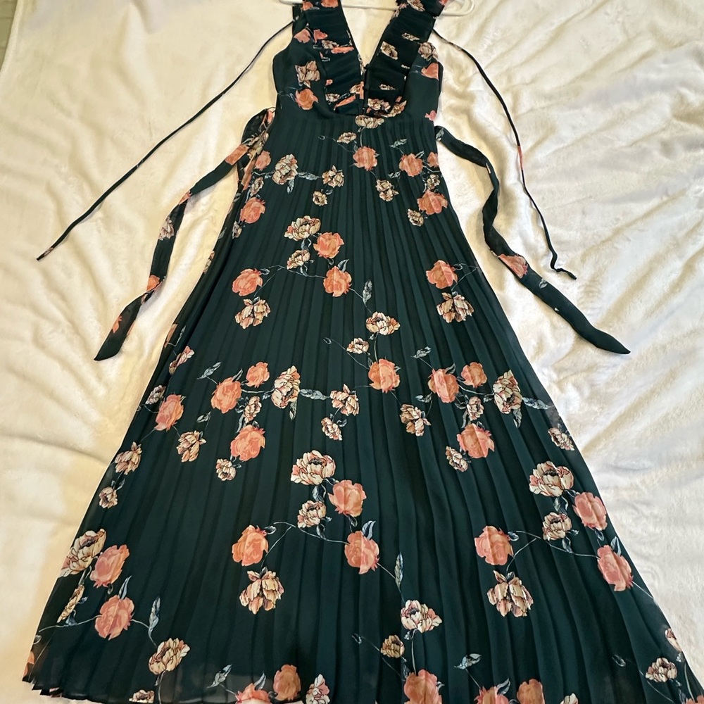 Lulu's Forest Green Floral Maxi Dress with Pink Roses - Picture 4 of 5